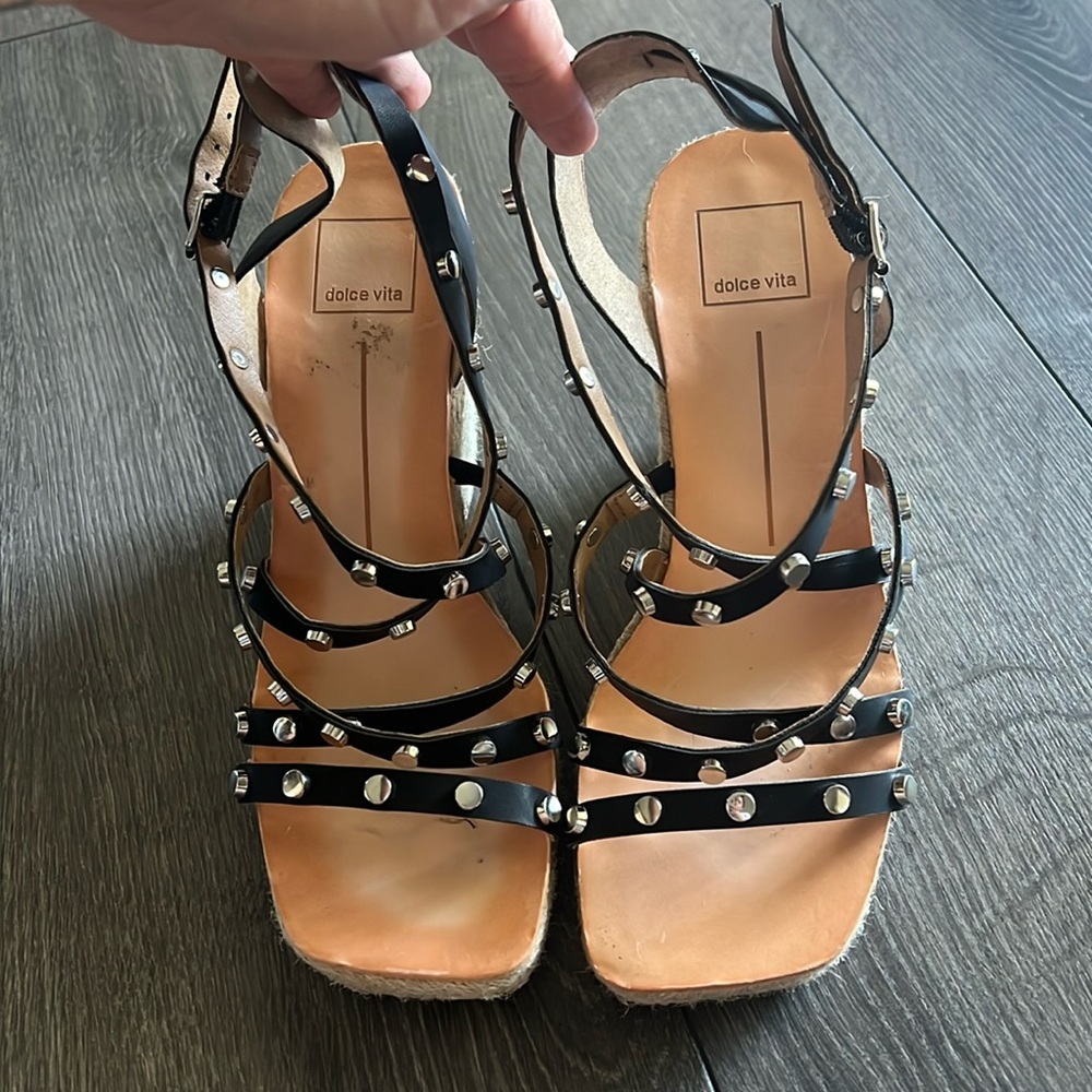 Dolce Vita Maxton Espadrille Black Studded Wedges